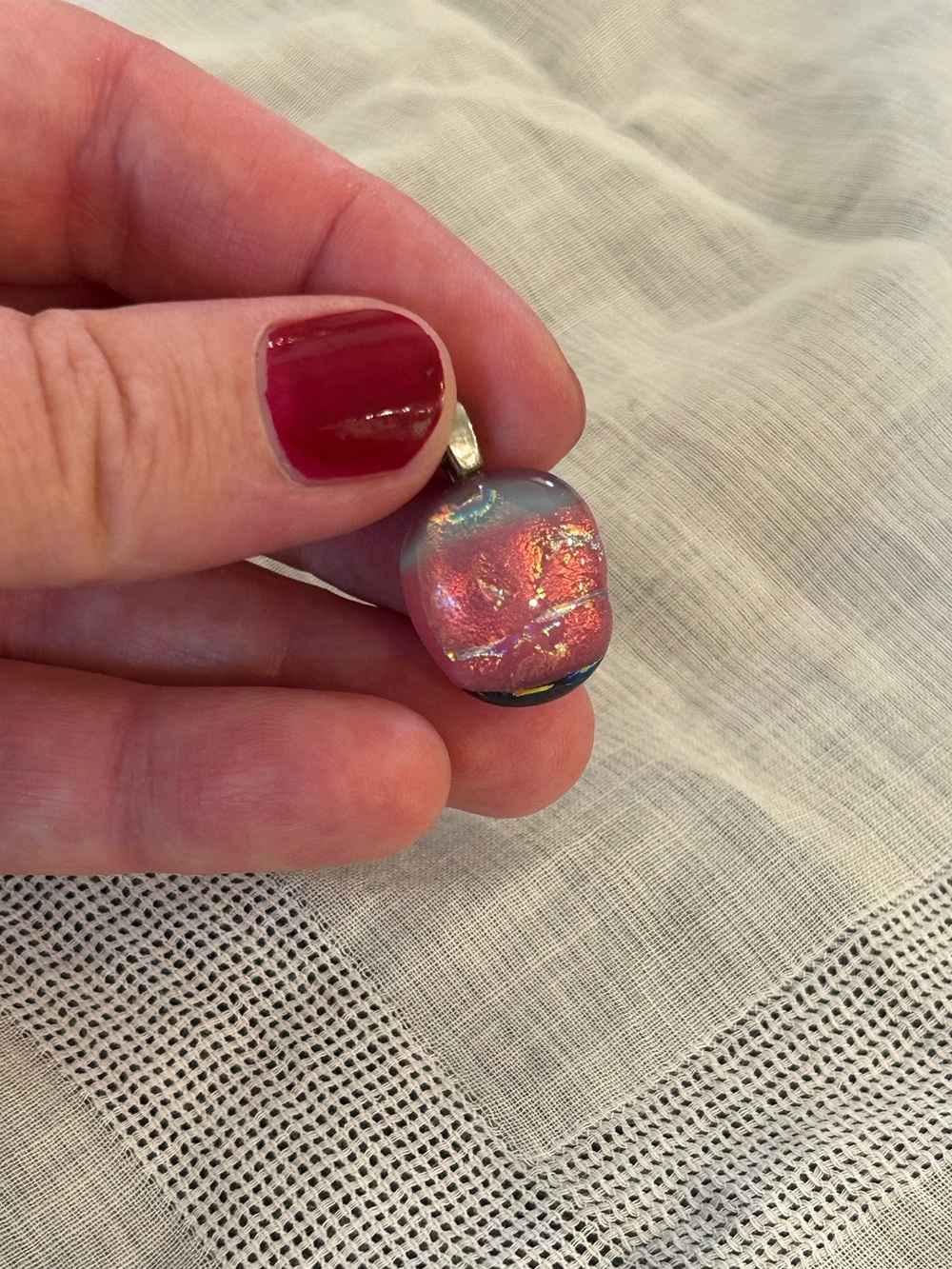 Dichroic Glass Pendant in Iridescent Pink and Pale Blue 🩷🩵🩷 OOAK!